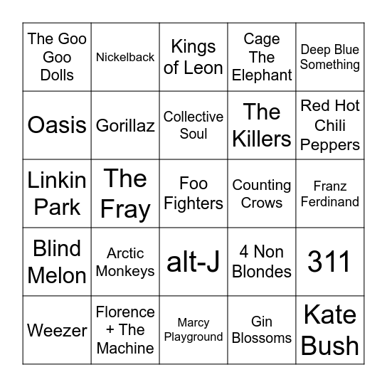 People's Category: Alternative Bingo Card