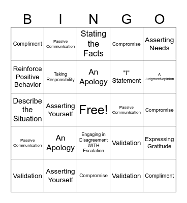 Communication Bingo Card