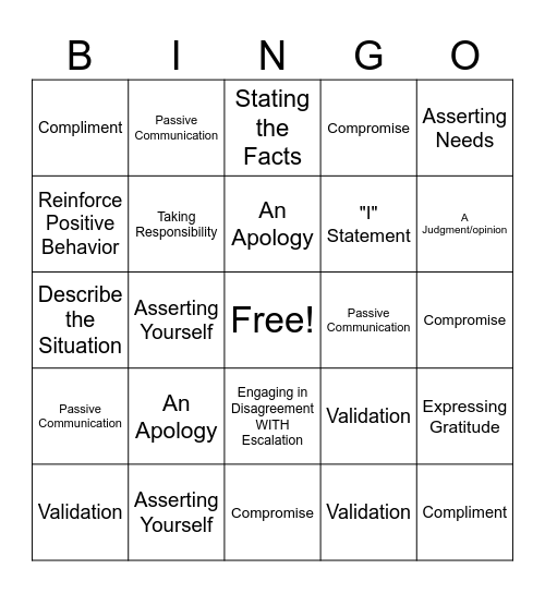 Communication Bingo Card