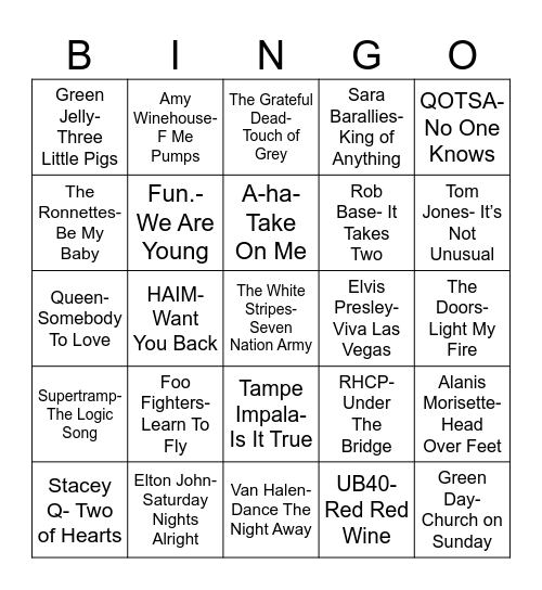 Radio Bingo Three Word Title Bingo Card