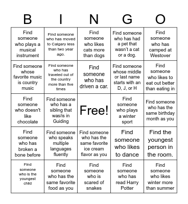 Get to Know Each Other Bingo Card