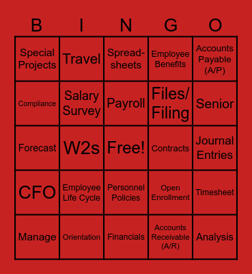 Finance Department Bingo Card