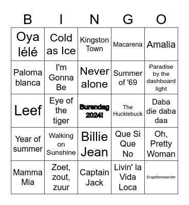 Burendag muziekbingo 2024 Bingo Card
