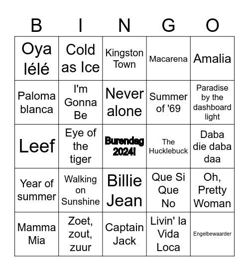 Burendag muziekbingo 2024 Bingo Card