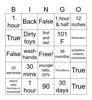 State & Kiddie Academy Bingo Card