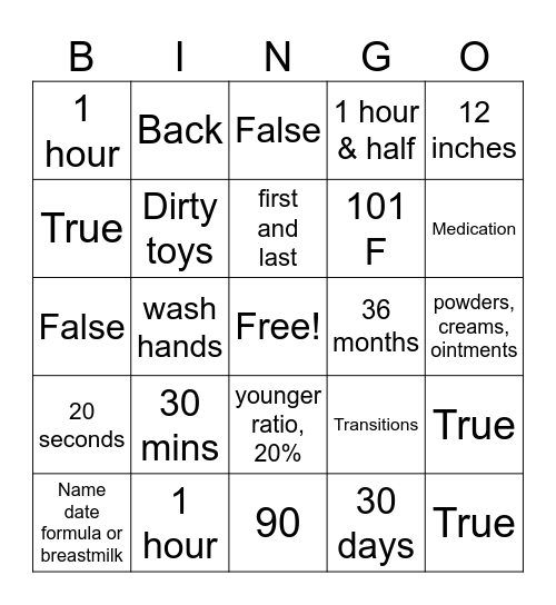 State & Kiddie Academy Bingo Card