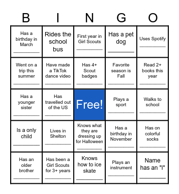 Camp Sikorsky Girl Scouts Bingo Card