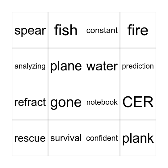 Bergeron Bingo -- Lesson 16 Bingo Card