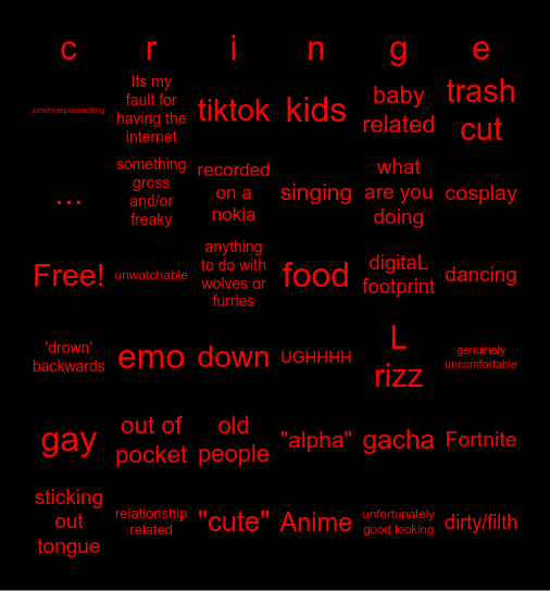 cringe comp bingo Card