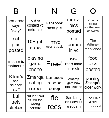 Zmarqa's discord bingo Card