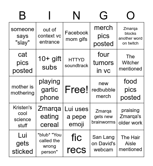 Zmarqa's discord bingo Card