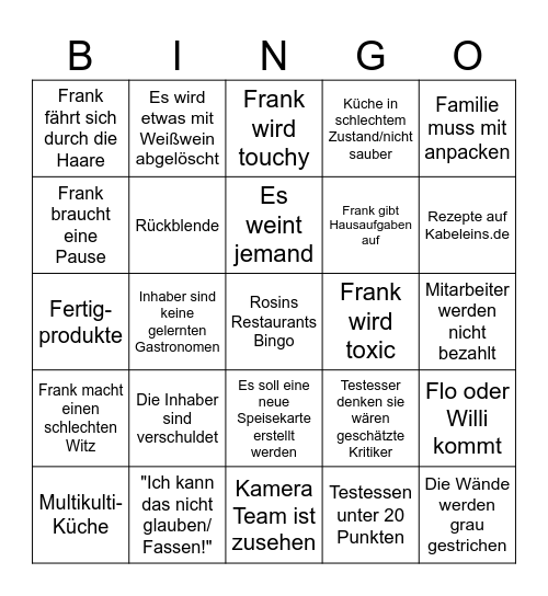 Rosins Restaurants Bingo Card