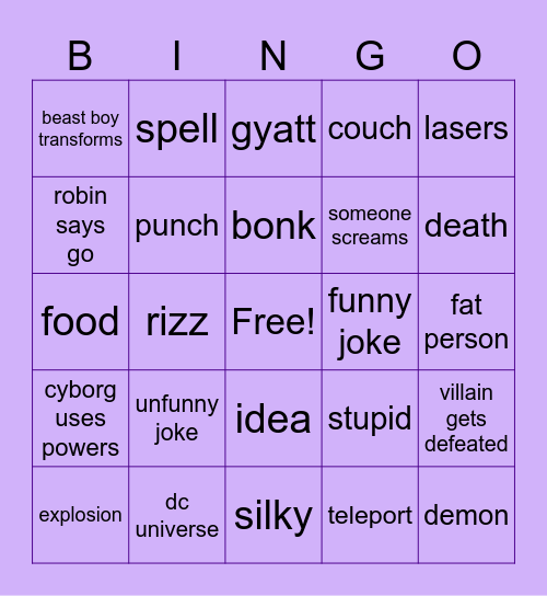 teen titans go Bingo Card