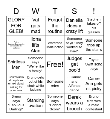 DWTS Bingo Card