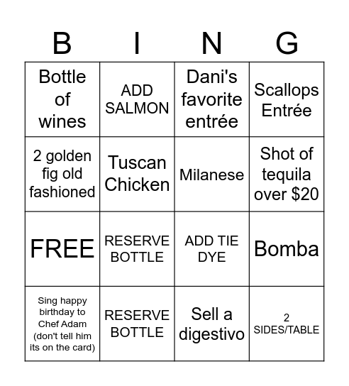 N0RTH BING Bingo Card