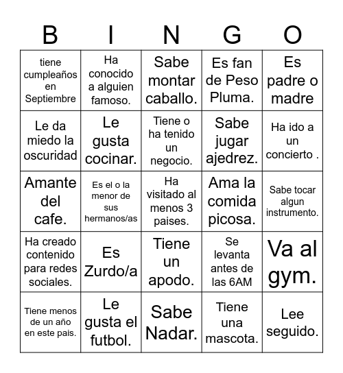 Bingo Movido Bingo Card