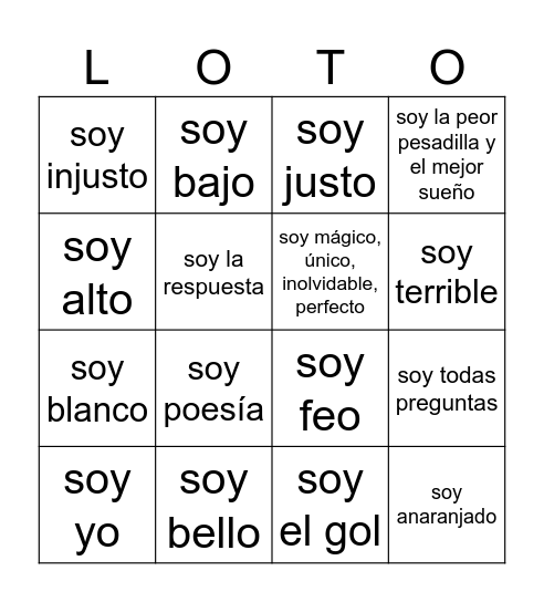 GOL Bingo Card