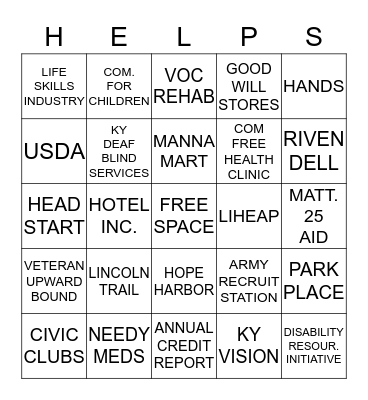 LIFESKILLS COMMUNITY RESOURCES Bingo Card
