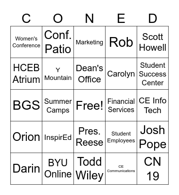 CON ED Bingo Card