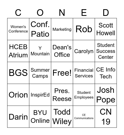 CON ED Bingo Card