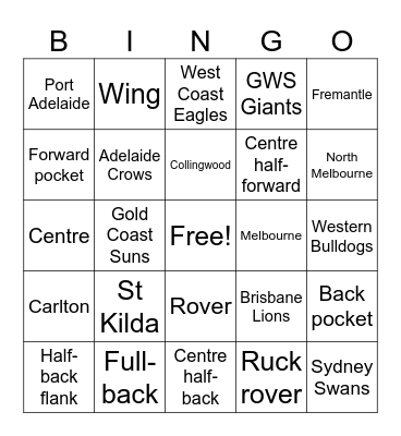 AFL Bingo Card