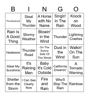 Weather Songs Bingo Card