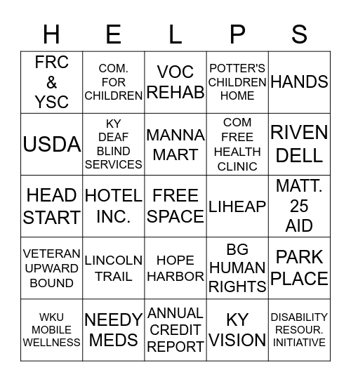 LIFESKILLS COMMUNITY RESOURCES Bingo Card