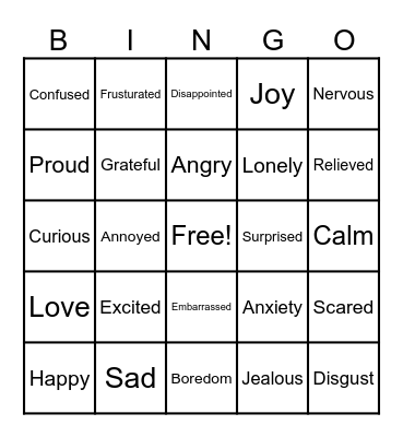 Emotions Bingo Card