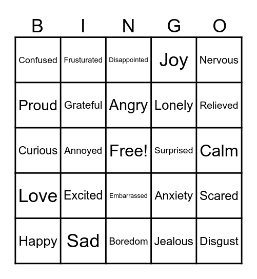 Emotions Bingo Card