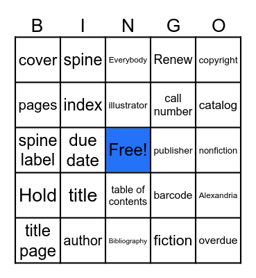 Library Words Bingo Card