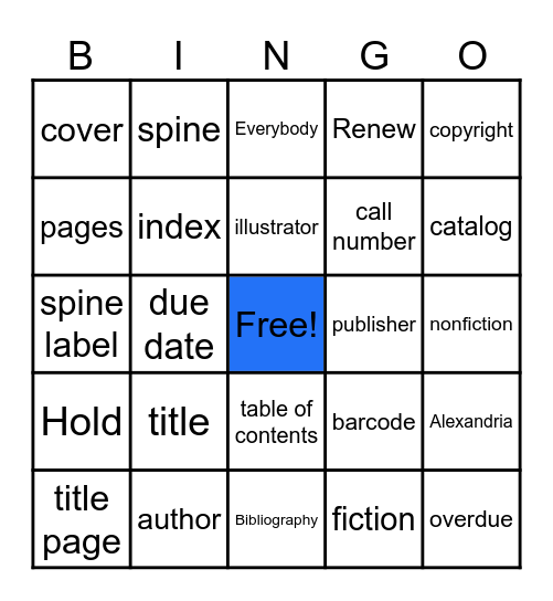 Library Words Bingo Card