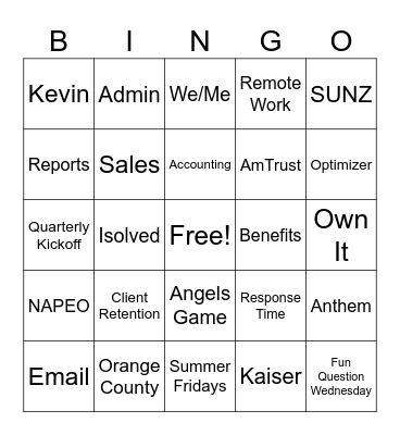 Optimum Bingo Card