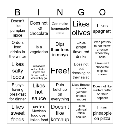 Food bingo! Find someone who... Bingo Card