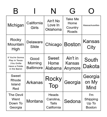 States (or cities) Bingo Card