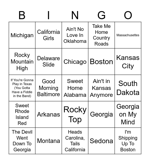 States (or cities) Bingo Card