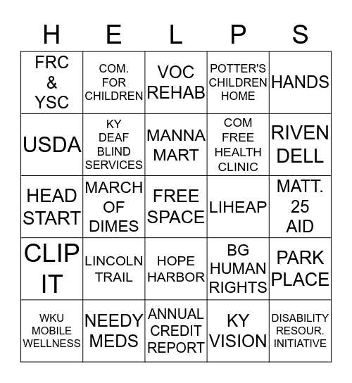 LIFESKILLS COMMUNITY RESOURCES Bingo Card