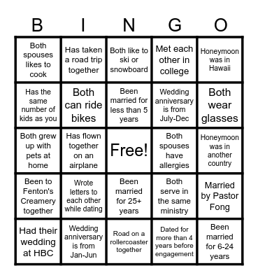 "Love Lifted Me" Couples Conference Bingo Card