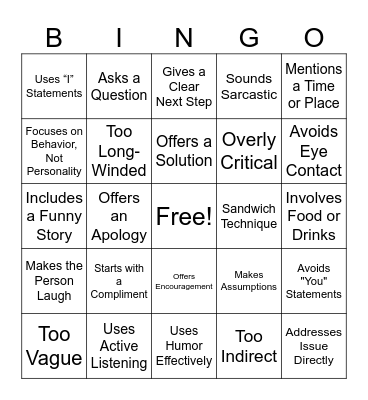 Feedback Bingo Card