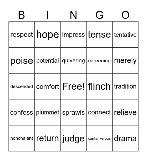 Walk Two Moons Bingo Card