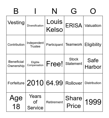 October: Employee Ownership Month! Bingo Card