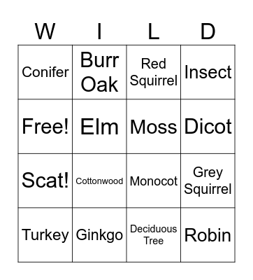 Wildlife Bingo Card