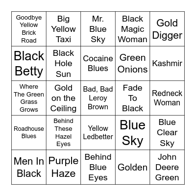 Colorful Songs Bingo Card