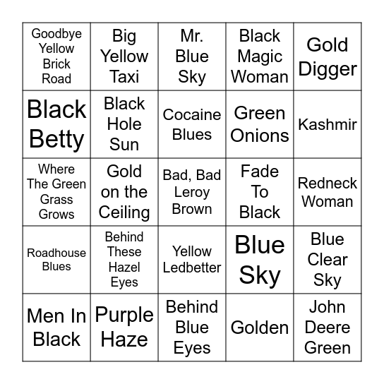 Colorful Songs Bingo Card