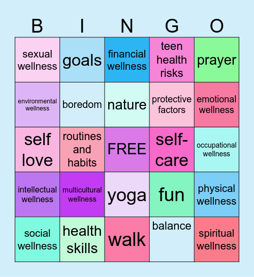 Dimensions of Wellness Bingo Card