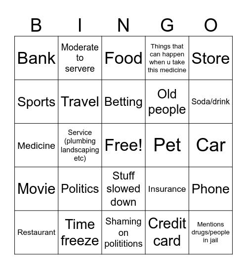 Commercial Bingo Card