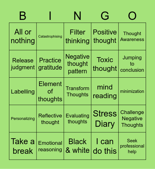 Thoughts Bingo Card