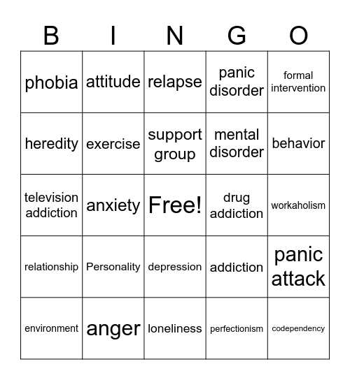 Healthy Minds Bingo Card