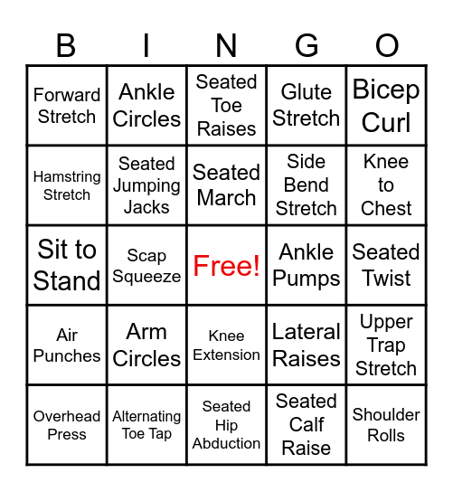 Chair Exercises Bingo Card