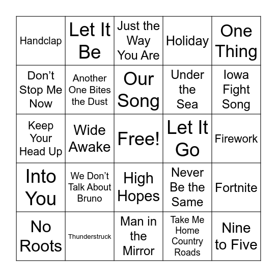 Music BINGO Card