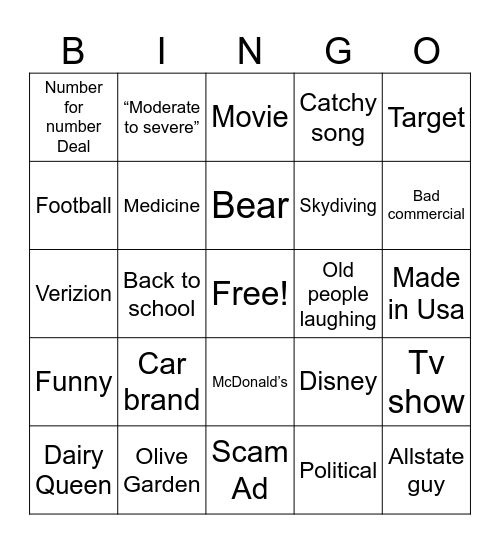 Commercial Bingo Card